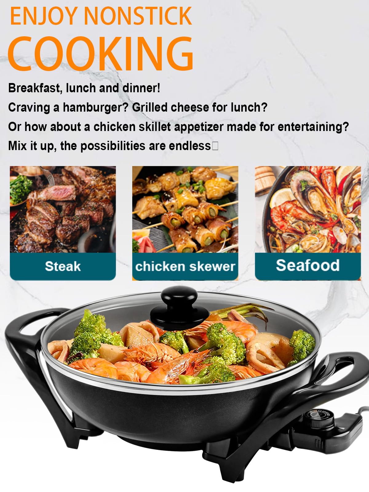 Electric Wok With Lid Nonstick - Electric Skillet Serves For